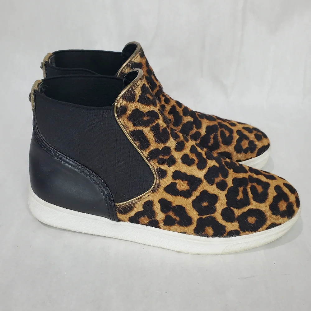 SAM EDELMAN MARGOT High Top Slip On Sneaker Shoe Dyed Real Cow Fur Leopard Print - Picture 6 of 14